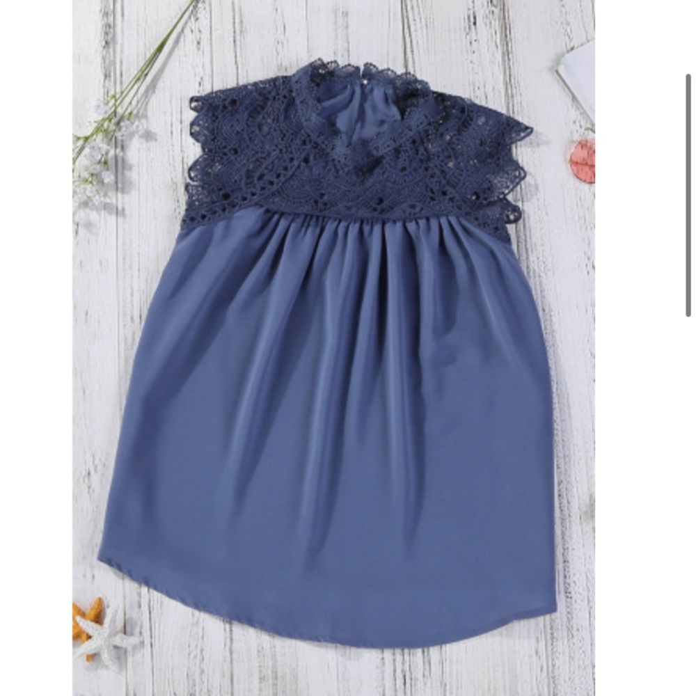 Boho Crochet Lace Trim Blouse in Periwinkle - Picture 3 of 5